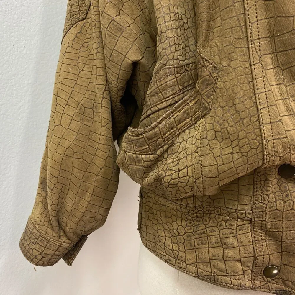 Vintage 80/90 Winlit Brown Leather Bomber Jacket Small Grunge Distress Punk Rock